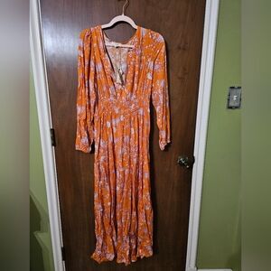 Easel Orange Floral Long Sleeve Dress